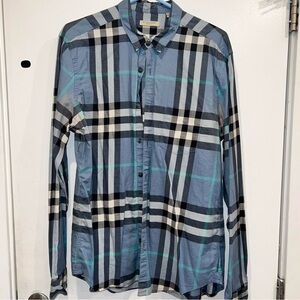 Burberry Blue and Black Checkered Shirt